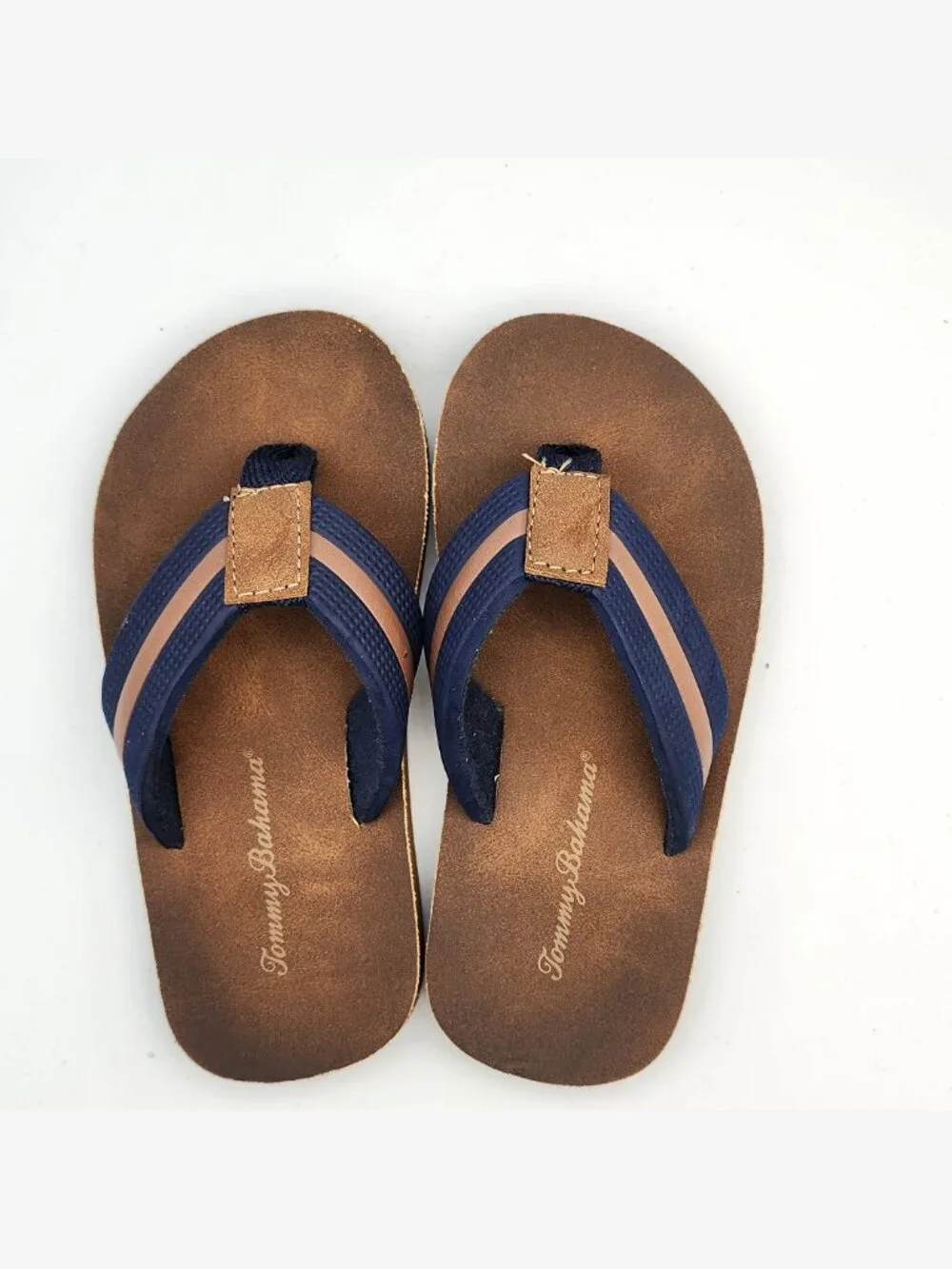 Brown/Navy Stripe Flip Flops | Kid's 10-11